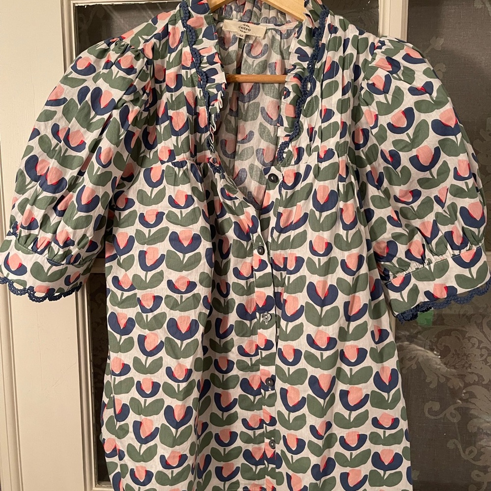 Floral puff sleeve spring blouse